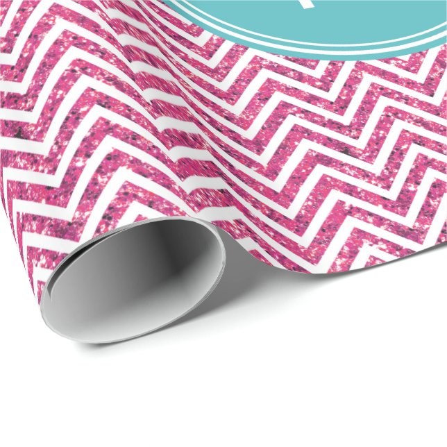 Rosa glitter och anpassad mintmonogram presentpapper (Rullad Hörn)