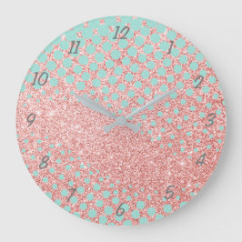 Rosa Glitter och Blue Large Clock Stor Klocka