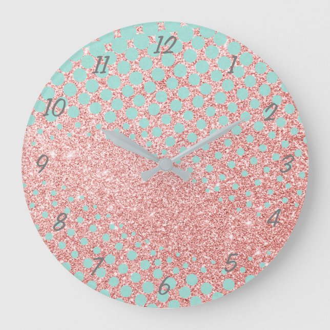 Rosa Glitter och Blue Large Clock Stor Klocka (Framsida)