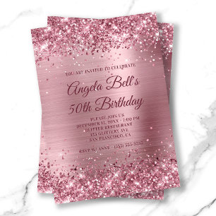 Rosa glitter och borstat folie 50-årsfirande inbjudningar