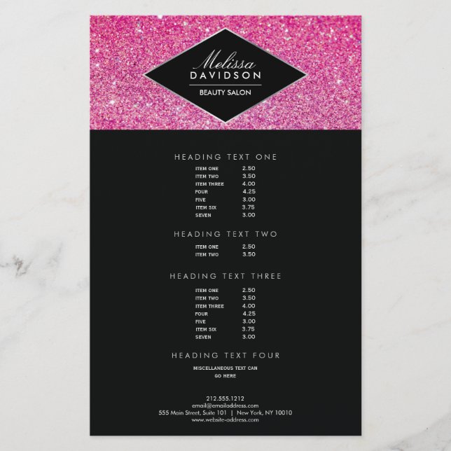 Rosa Glitter och Glamor Beauty Flyer (Framsidan)