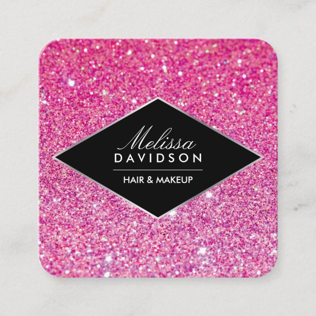Rosa Glitter och Glamor Beauty Fyrkantigt Visitkort (Framsida)