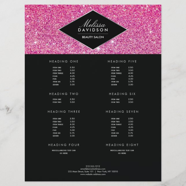 Rosa Glitter och Glamor Beauty Large Flyer (Framsidan)