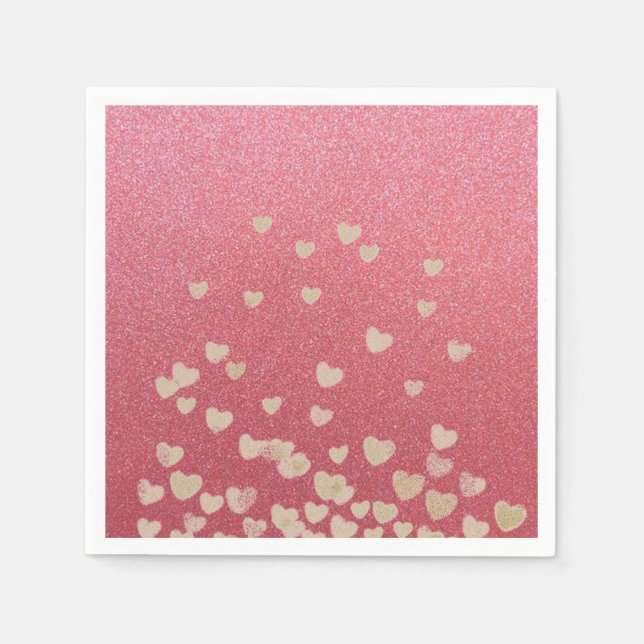 Rosa glitter och hjärtan pappersservett (Framsidan)