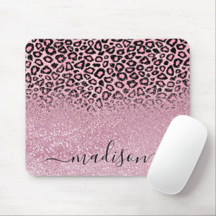 Rosa Glitter och Leopard Mönster - Personalisera Musmatta