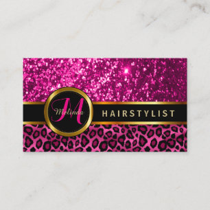Rosa Glitter och Leopard Skin - Hairstylist ⭐ Visitkort