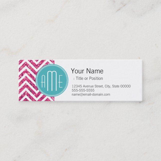 Rosa Glitter och Mint Anpassningsbar Monogram Mini Visitkort (Framsida)