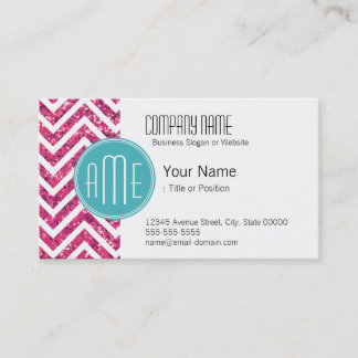 Rosa Glitter och Mint Anpassningsbar Monogram Visitkort