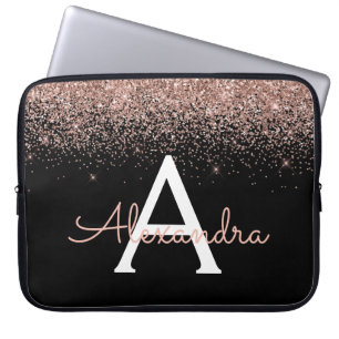 Rosa Glitter och Monogram för Gnistra vid ro Guld Laptop Fodral