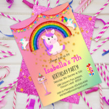 Rosa Glitter och Rainbow Unicorn Birthday