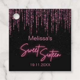 Rosa Glitter och Svartvit 16 födelsedagar Gåvor Etiketter