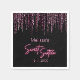 Rosa Glitter och Svartvit 16 födelsedagar Pappersservett