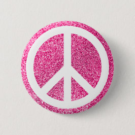 Rosa Glitter och vit fredssymbol Knapp