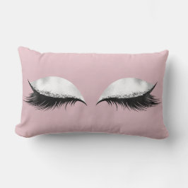 Rosa Glitter Ögon Makeup Salmon Black White Grått Lumbarkudde