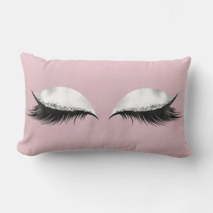 Rosa Glitter Ögon Makeup Salmon Black White Grått Lumbarkudde