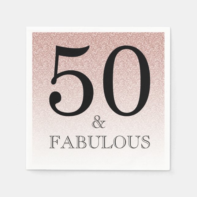 Rosa Glitter Ombre 50 och Fabulous 50:e födelsedag Pappersservett (Framsidan)