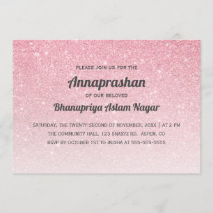 Rosa Glitter Ombre Annaprashan First Ris Inbjudningar