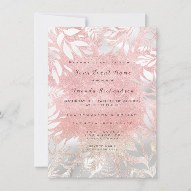 Rosa  Glitter Ombre Blommigt Sparkly White 16:e Inbjudningar (Framsida)
