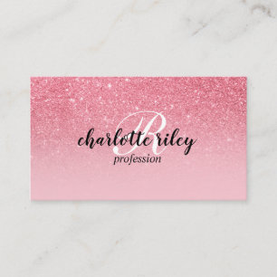Rosa Glitter Ombre Cursive Monogram Salon Makeup Visitkort