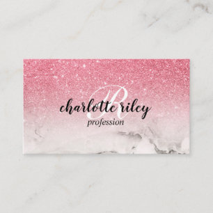 Rosa Glitter Ombre Cursive Monogram Salon Makeup Visitkort