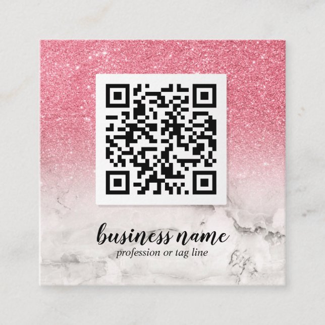 Rosa Glitter Ombre Cursive QR CODE social ikon Fyrkantigt Visitkort (Framsida)