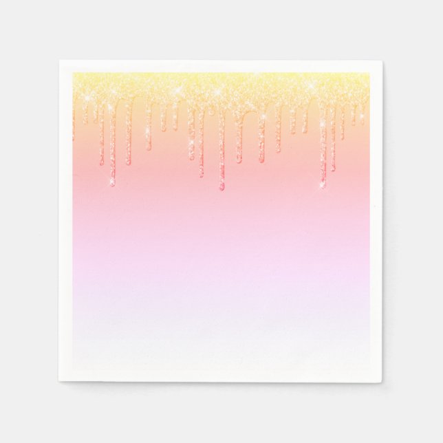 Rosa Glitter Ombré Glam Sparkles Söt Party Pappersservett (Framsidan)