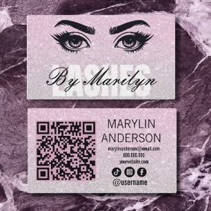 Rosa Glitter Ombre Lash Tech QR Code Visitkort