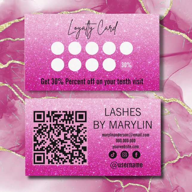 Rosa Glitter Ombre Lash Technician Lojalitetskort (Skapare uppladdad)