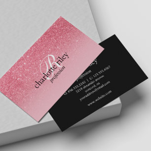 Rosa Glitter Ombre Monogram Salon Makeup Nagel Visitkort