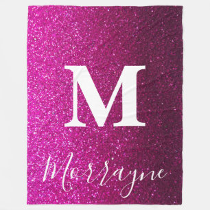 Rosa Glitter Ombre Princess Queen Gnistra Monogram Fleecefilt