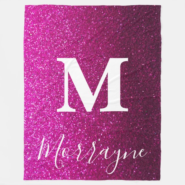 Rosa Glitter Ombre Princess Queen Gnistra Monogram Fleecefilt (Framsidan)