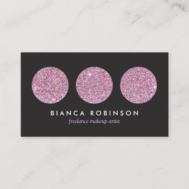 Rosa Glitter Palette for Freelance Makeup Artist Visitkort (Framsida)
