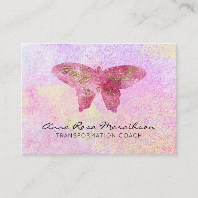*~* Rosa Glitter Pastel Fantasy Gilded Butterfly Visitkort (Framsida)