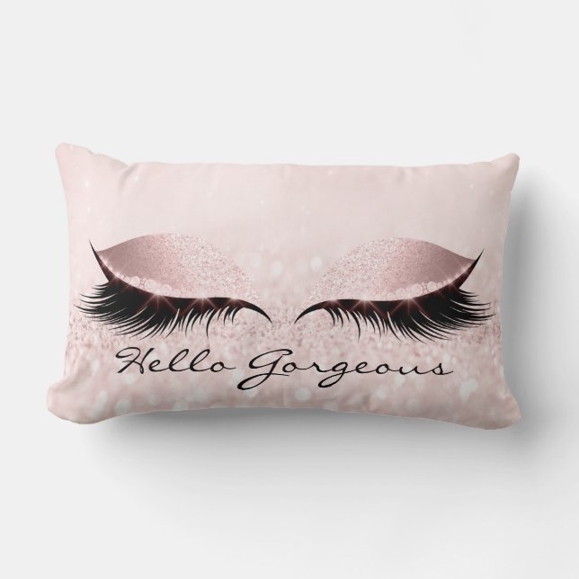 Rosa Glitter Pastel Makeup Lash Hej Gorgligt Lumbarkudde (Framsida)
