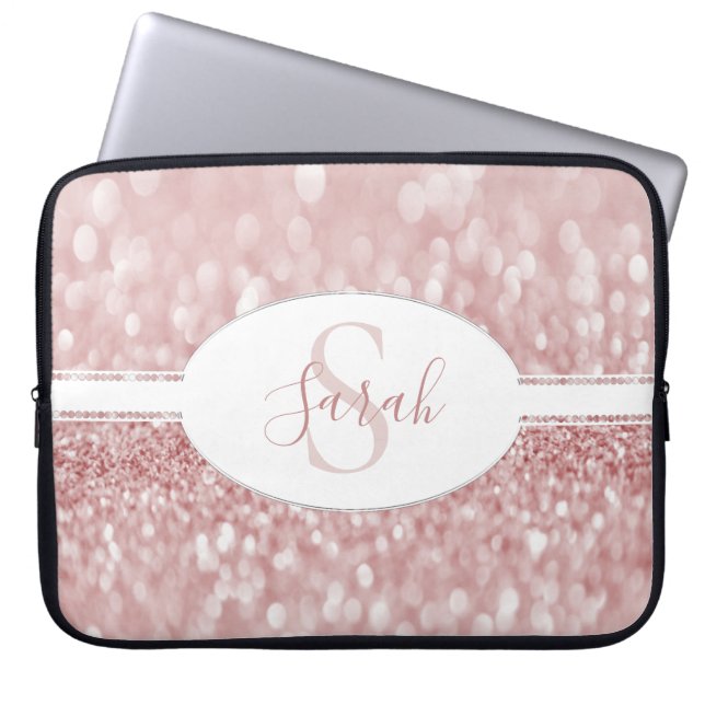 Rosa Glitter personalisera Laptop sleeve (Framsidan)