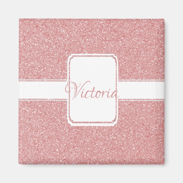 Rosa Glitter Personalize Magnet (Framsidan)