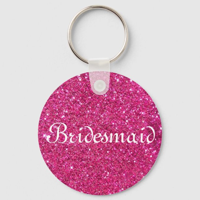 Rosa Glitter Personlig Bridesmaid Nyckelring (Framsida)