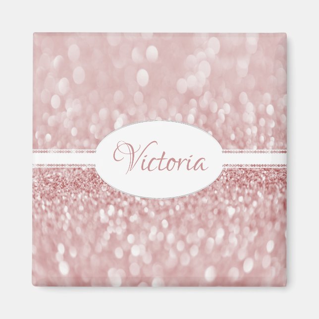 Rosa Glitter Personlig Magnet (Framsidan)