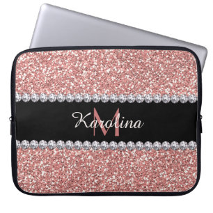 Rosa Glitter, Personlig med Monogram Laptop Fodral