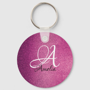 Rosa Glitter Personlig Namn och engradig nyckelked Nyckelring