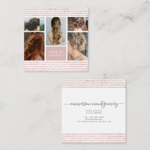 Rosa Glitter Photo Collage Hair Stylist Fyrkantigt Visitkort