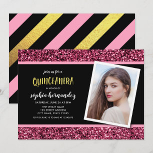 Rosa Glitter Photo Quinceanera-inbjudan Inbjudningar
