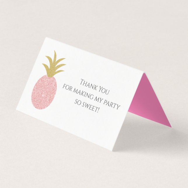 Rosa Glitter Pineapple Goody Bag Treat Bag Topper Kort (Framsida)
