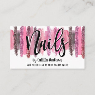 Rosa Glitter polsk Brushstrokes Nail Technician Visitkort