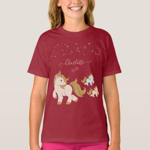 Rosa Glitter Ponies med First Namn Little Girl T Shirt