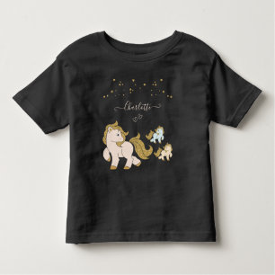 Rosa Glitter Ponies med First Namn Little Girl T Shirt