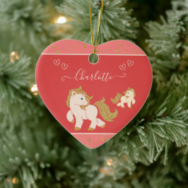 Rosa Glitter Ponies w Namn Little Girl jul jul Julgransprydnad Keramik