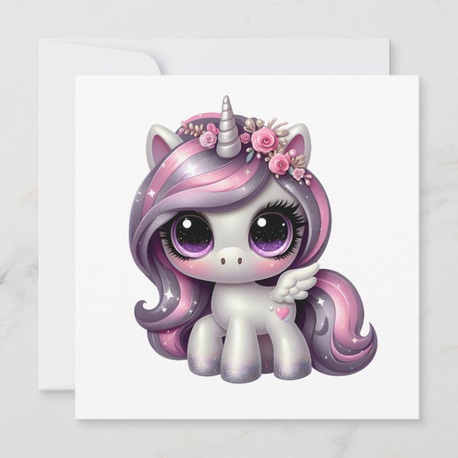 Rosa glitter pony Unicorn Inbjudningar (Framsida)
