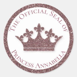 Rosa Glitter Princess Krona eget namn Runt Klistermärke