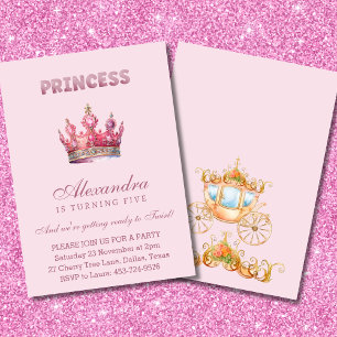 Rosa Glitter Princess Krona Fairytale Birthday Inbjudningar